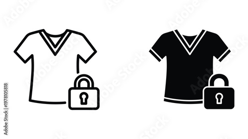 Comparison of secure and unsecure v-neck shirt designs with padlock symbols