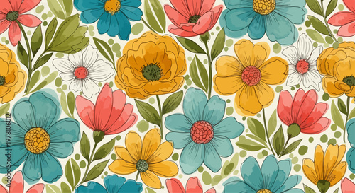Decorative blossom wallpaper featuring layered petals and tiny floral stars.