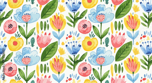 Cheerful floral print with happy blooms and curling stems scattered across radiant mustard yellow.