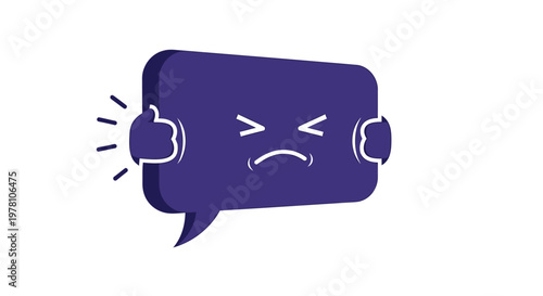 Angry speech bubble, purple emoticon, chat icon, messaging symbol