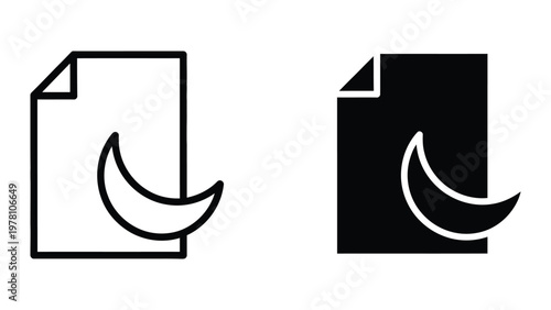 Contrasting document icons with a crescent moon graphic in different color schemes