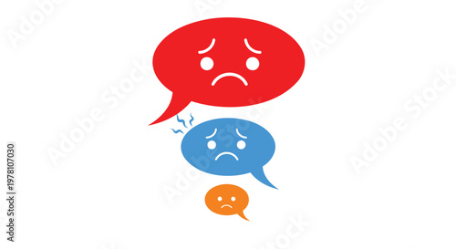 Emotion icons, sad faces, speech bubbles, vector emoticons, chat symbols