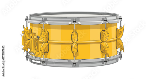 Golden Snare Drum with Festive Bows - Music Instrument Illustration