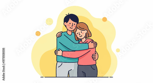 Man and woman sharing a comforting hug illustration