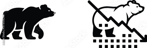 Bear market illustration, financial decline concept, bearish trend icon, stock market downturn, economic recession symbol, vector graphic, investment loss, trading design