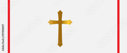 gold cross, red stripes, light background,