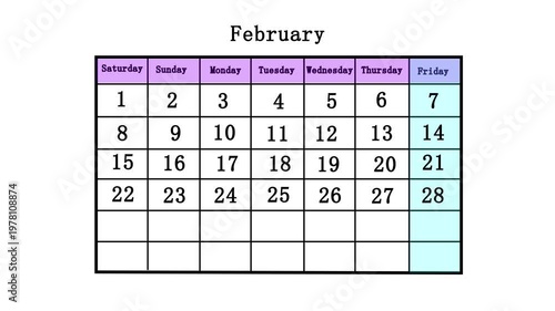 Animated February Calendar Marking February 27 with Blue Circle