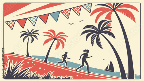 Summer vibes banner. Abstract silhouette palm and beach background.eps