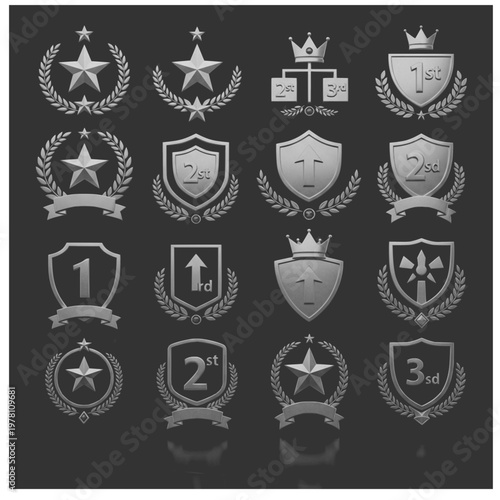 Silver Awards and Badges Set
