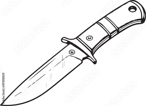 Fixed blade knife (Outdoor & utility knives) Hand-drawn Sketch Drawing Vector Illustration, Line Linear Symbol Black and White Engraving, Isolated