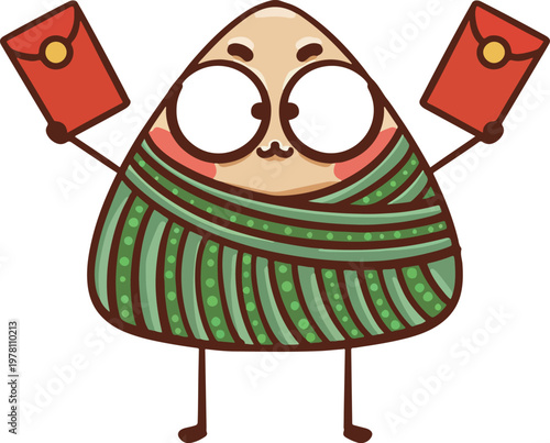 Hand-drawn cartoon illustration of glutinous rice balls for Dragon Boat Festival
