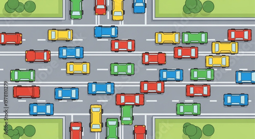 Busy City Street with Many Cars in Traffic Jam.