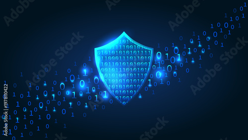Illustration of data protection. Blue technology background