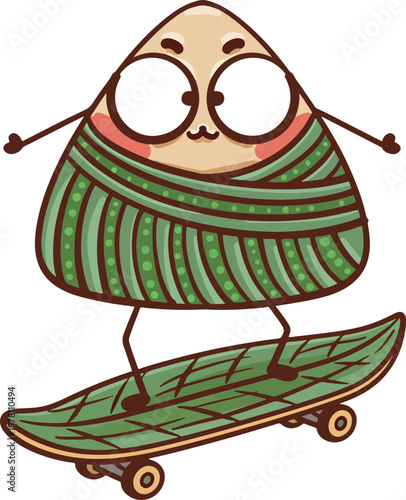 Hand-drawn cartoon illustration of glutinous rice balls for Dragon Boat Festival
