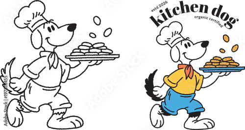 Cute Dog Chef Serving Fresh Cookies Cartoon Illustration
