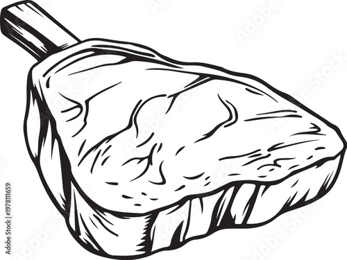 Porterhouse Steak Hand-drawn Sketch Drawing Vector Illustration, Line Linear Symbol Black and White Engraving, Isolated