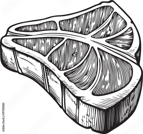 Porterhouse Steak Hand-drawn Sketch Drawing Vector Illustration, Line Linear Symbol Black and White Engraving, Isolated