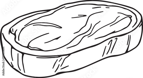 Sirloin Steak Hand-drawn Sketch Drawing Vector Illustration, Line Linear Symbol Black and White Engraving, Isolated