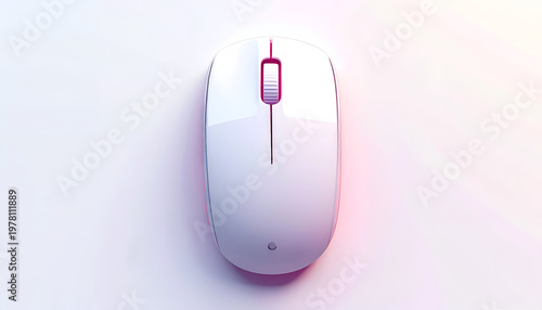 White wireless computer mouse with scroll wheel on clean surface modern design