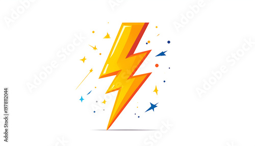 Yellow lightning bolt vector with stars illustration on white background