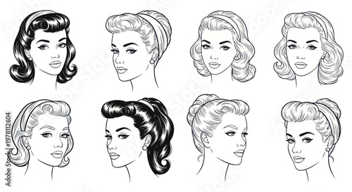 Vintage Hairstyles Collection: Elegant Retro Women Portraits