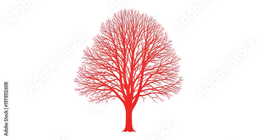 Schilderij op canvas Bare Red Tree Silhouette Isolated on White Background