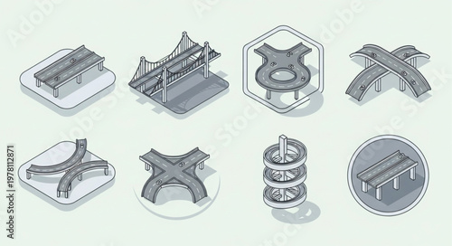 Collection of architectural models and structural designs.