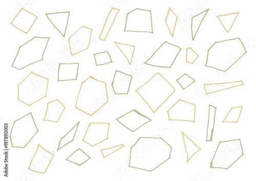 ゴツゴツした手描きの多角形のあしらいセット（黄色・緑）