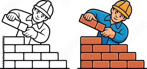Professional Bricklayer Constructing Red Brick Wall for Residential Building Masonry Project Site Development and Structural Construction Industry Solutions