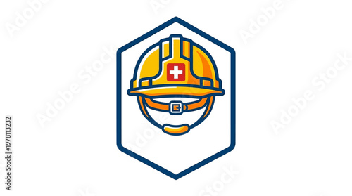 Yellow Hard Hat with Red Cross.