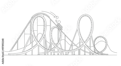 Fotografi Black and white outline drawing of a thrilling rollercoaster with multiple loops