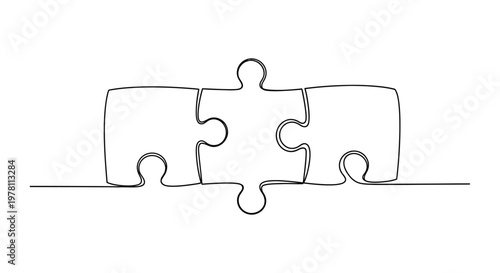Continuous line art drawing of three interconnected puzzle pieces symbolizing connection