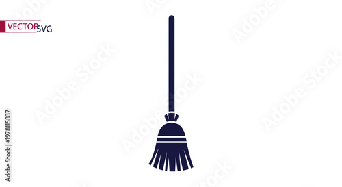Simple Dark Blue Broom Icon on White Background