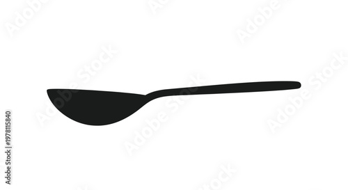 Simple Black Spoon Silhouette Isolated on White Background
