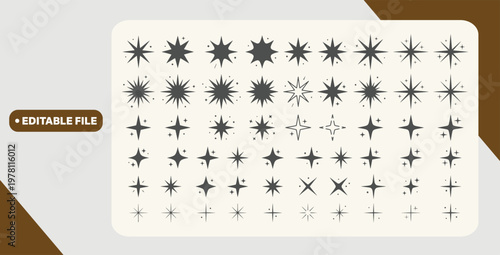 Stars set icons, different sparkle star shapes icon collection, shine stars sparkles signs, bling decoration