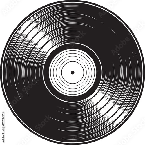 Retro Vinyl Music Record Hand-drawn Sketch Drawing Vector Illustration, Line Linear Symbol Black and White Engraving, Isolated