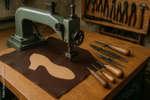 Crafting elegant shoes in a traditional workshop. Handmade footwear production brings artistry and style.