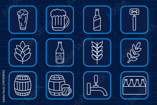 Education set icon. Trophy cup, alarm clock, pens set, eraser tool, school bell, basketball hoop, rocket launch, scissors tool, globe model, paint palette, chemistry flasks, bus transport