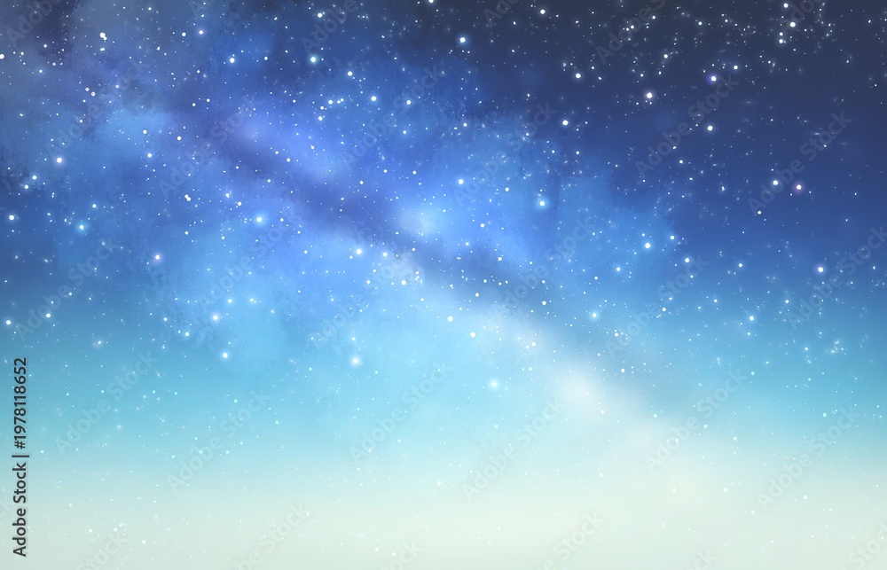 Fototapeta premium 青色のグラデーションの幻想的な星空 背景素材 夜空