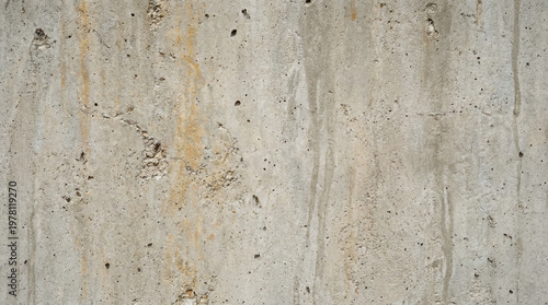 Close-up of raw brutalist concrete texture with weathered stains and cracks
