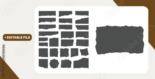 Torn sheets of paper. Torn paper strips set. Vector illustration