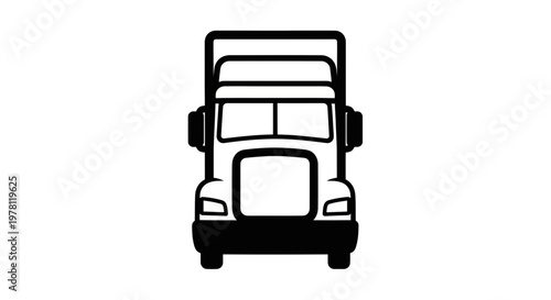 Front view of a modern semi-trailer truck, graphic icon, isolated on white background