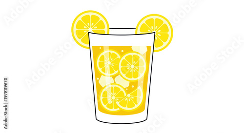 Refreshing Lemonade Drink with Slices and Ice Cubes in Glass