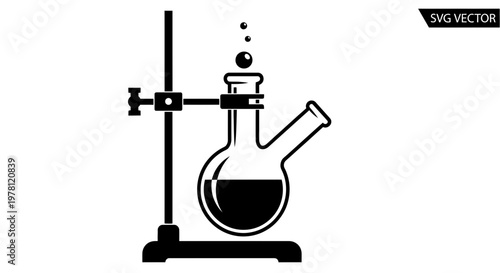 Chemical Reaction Flask Bubbling on Stand Vector Icon