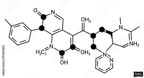 Chemical structure of a complex organic molecule, scientific illustration