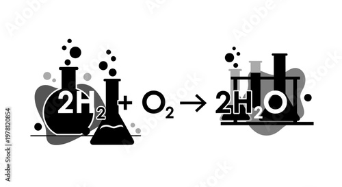 Chemical Reaction: Hydrogen and Oxygen form Water - Scientific Illustration