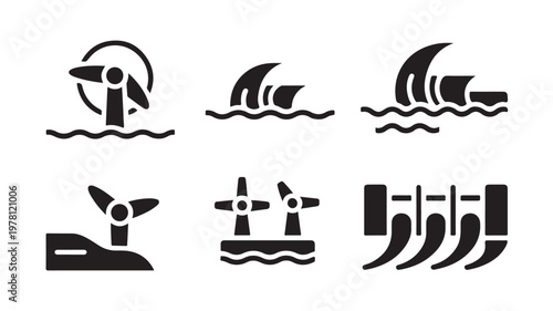 Turbine Icons For Renewable Energy And Water Power Concepts