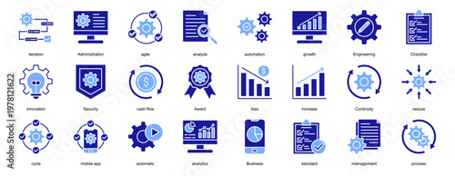Business Process icon collection set. Containing iteration, Administration, agile, analyze, automation, growth, Engineering icon