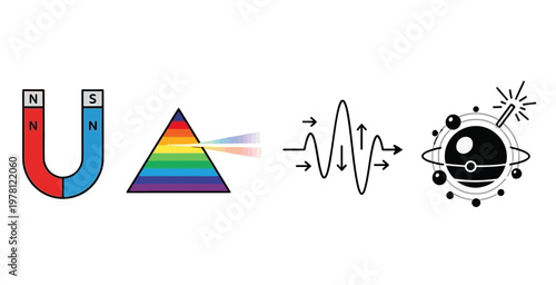 Physics concepts illustration magnetism light spectrum and the human eye