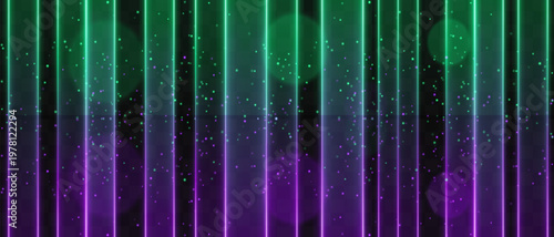 Blue pink vertical light curtain composition. Bright glowing columns, cool blue upper tones blending into pink lower glow, scattered spark particles, bokeh circles, dark backdrop, luminous gradient